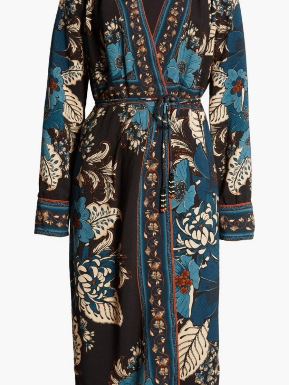 FARM Rio Blossom Tapestry Black Midi Dress Women Size S